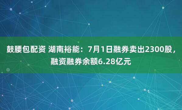 鼓腰包配资 湖南裕能：7月1日融券卖出2300股，融资融券余额6.28亿元