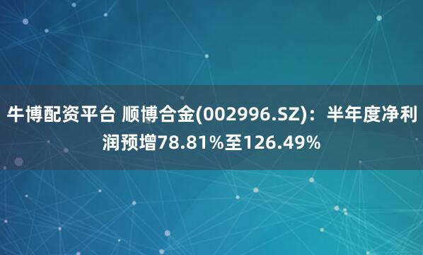 牛博配资平台 顺博合金(002996.SZ)：半年度净利润预增78.81%至126.49%
